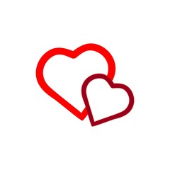 Two red heart on white background sign. Symbol linked, join, love, passion and wedding. Template for t shirt, apparel, card, poster, valentine day. Design element. Vector illustration.