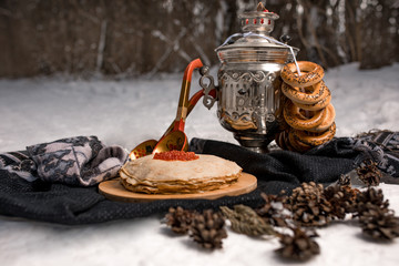 woman tea russian winter viburnum