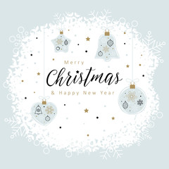 Christmas card template with christmas decorations made from snowflakes, isolated on light background.