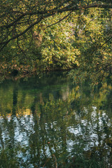 Beautiful evening views of the fast mountain river