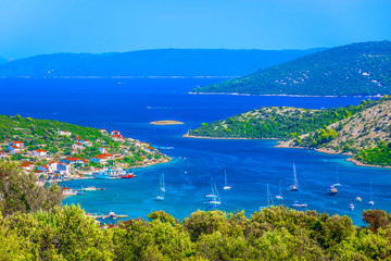 Venice Dalmatia bay Mediterranean. / Scenic view at amazing blue Adriatic Coast in Dalmatia region, Vinisce place.