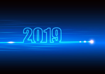 2019 Happy New year with abstract futuristic innovation of digital technology background, vector illustration