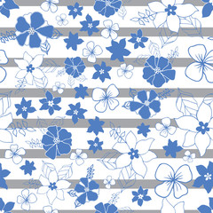 Vector seamless repeat floral and striped pattern design Perfect for fabric, wallpaper, stationery and scrapbooking projects and other crafts and digital work