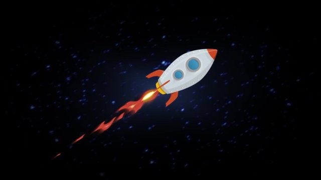 Rocket Ship Flying Through Space Animation Loop/ Looped Animation of a cartoon retro rocket ship blasting off and explorating space