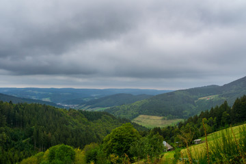 Germany, Endless view down the Elz valley from Rohrhardsberg mountain in black forest landscape