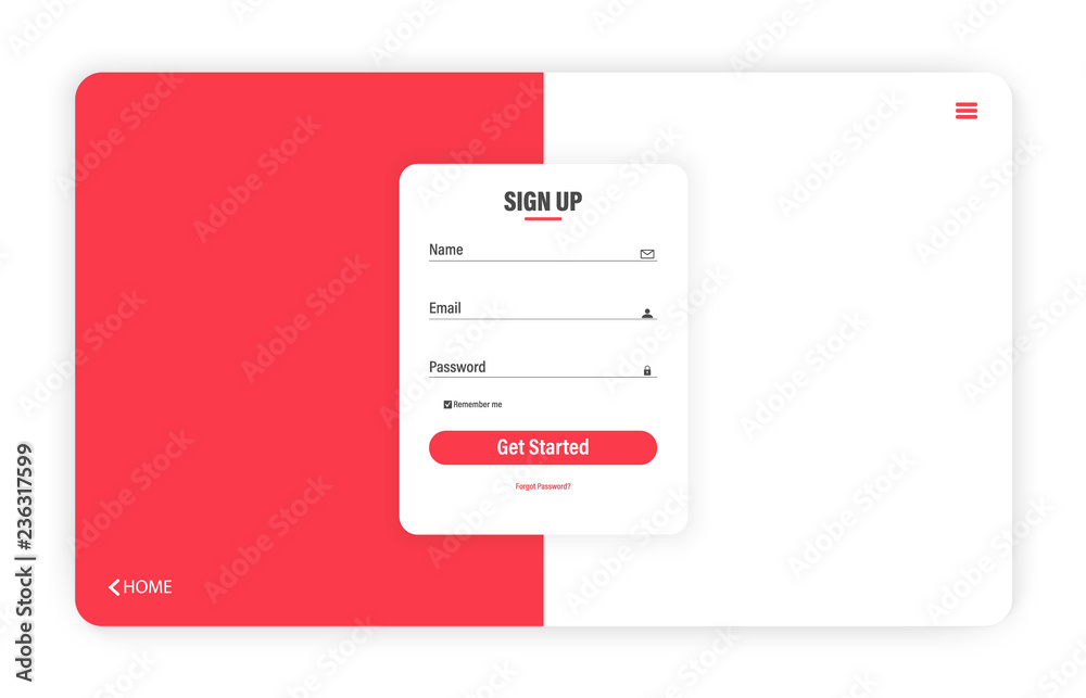 Leinwandbilder sign up form page. mockup for web-site interface. creative login form design template