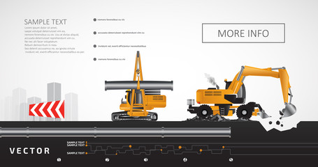 Wheel excavator and pipelayer, construction of underground communications.