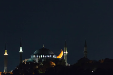 Fototapeta na wymiar Hagia Sophia and Crescent Moon