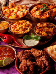 SELECTION OF COOKED INDIAN DISHES