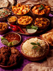 SELECTION OF COOKED INDIAN DISHES