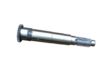 Shaft with the gear and bearing isolated on white background, automotive parts