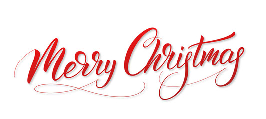 Merry Christmas. Calligraphy lettering label with realistic shadow.