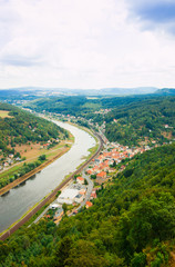 View from old Koenigstein castle down on river Elbe in Saxony