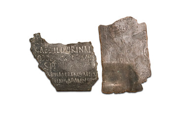 Roman military diploma fragments, Isolated over white background