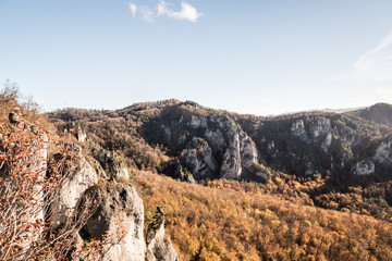 autumn Sulovske skaly mountains with colorful forest and rocks in Slovakia
