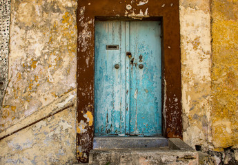 Maltese old blue door in Rabat city