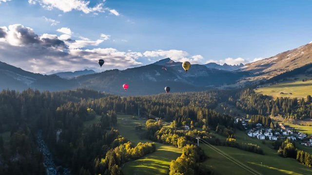 Aerial footage from a hot air balloon show located in Flims, Switzerland - surrounded by beautiful mountains. Filmed during the sunrise with the DJI Inspire 2 drone in 5.2k RAW and downscaled to 4k.