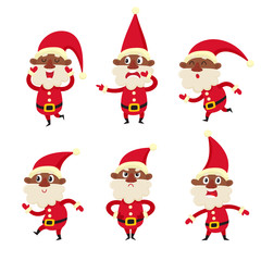 Vector set of emotional african Santa Claus isolated on white