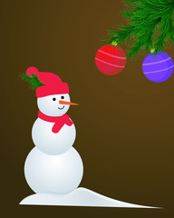 Snowman with fir branch and balls