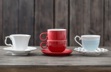 clean cup on old wooden background