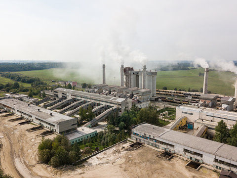 aerial photo working industrial dolomite plant, dolomite processing factory