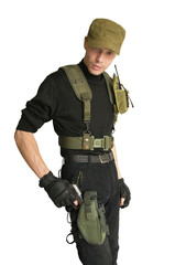 young military man isolated on white background