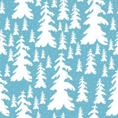 Vector Illustration. Seamless Doodle christmas tree icon. Winter trees background for design