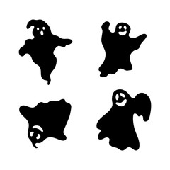 Vector Illustration. Set of Ghost in cartoon style. Isolated Spooky icon