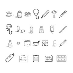 Cute medicine icons set. Vector illustration.