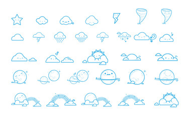 Obraz premium Cute weather icons set. Vector illustration.