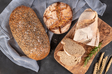 Fresh fragrant bread on the table. Food concept.