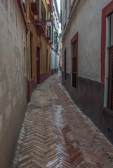 narrow street in old town of seville spain