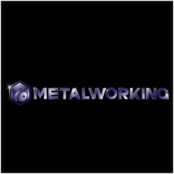   an illustration consisting of an image of the words "metal worked" and three milling cutters processing metal in the form of a symbol or logo