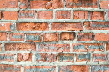 old crumbling and weathered brickwork covered in cracks-background image