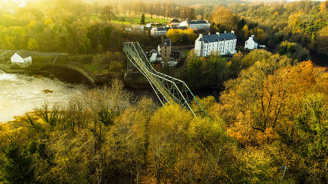 Aerial image of the David Livingstone memorial bridge at Blantyre, over the River Clyde.