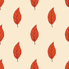 Obraz premium Seamless Pattern with Red Dried Beech Leaf