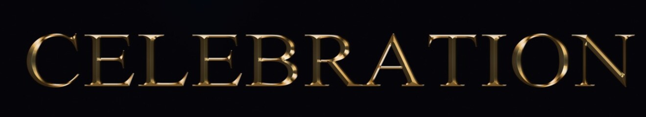 Celebration text made from in gold on black background. Shiny festive party firework font.