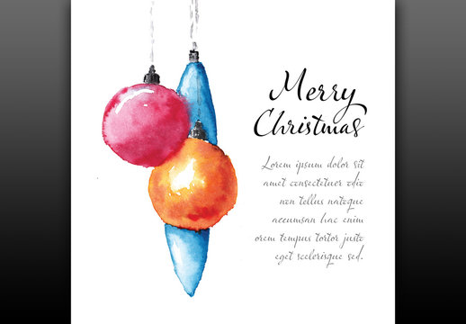 Christmas Card Layout with Watercolor Elements