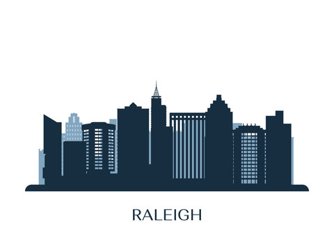Raleigh skyline, monochrome silhouette. Vector illustration.