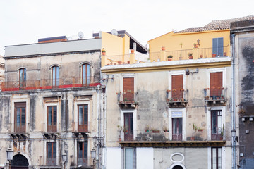 Traditional architecture of Catania, Sicily, facade of ancient building