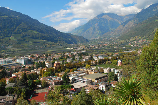 View to Meran and Algund, Position "Tappeinerweg", a 6 km long promenad nearby Meran