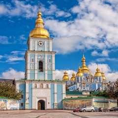 View of the St. Michaels Golden-Domed Monastery with cathedral and bell tower seen in Kiev, the Ukrainian Orthodox Church - Kiev Patriarchate, Ukraine