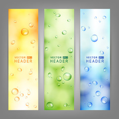 Set of vector banners with water drops on glass. Vector Illustration