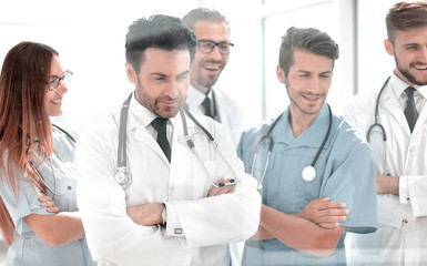 Fototapeta premium group of doctors looking at the desktop in the meeting room