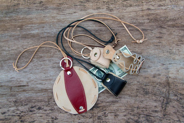 Leather key ring, miniature bag