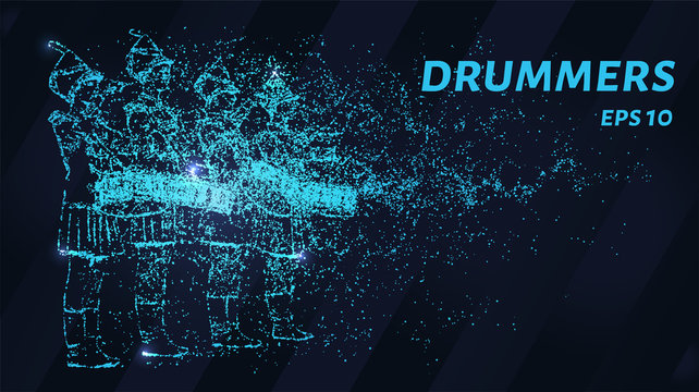 Drummers from the blue points of light. Drummers of the particles. Vector illustration.