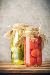 Set of fermented vegetables in jars