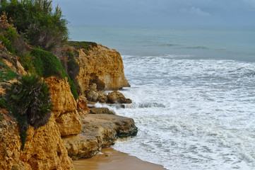 Albufeira beach cliffs. Algarve, Portugal