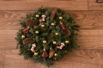 Christmas wreath with garland and Christmas decorations