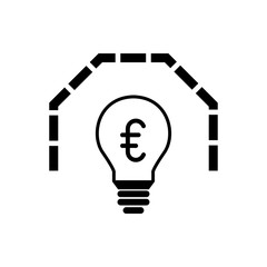 Glühbine mit Mauer und € - Icon, Symbol, Piktogramm, grafisches Element - outline - schwarz - Hintergrund weiß - Vektor	